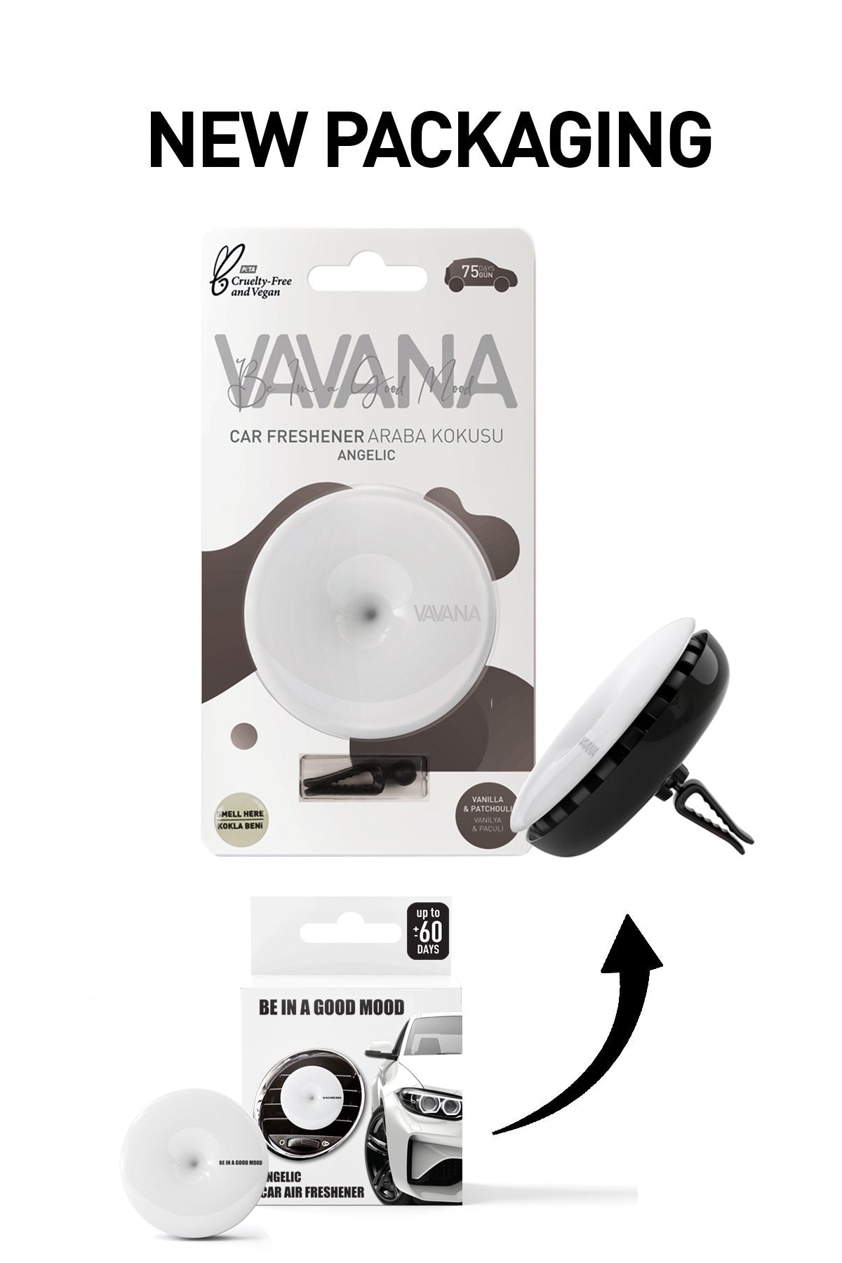 Vavana Be In A Good Mood Car Freshener Angelic Vanilla & Sandalwood Lasts 75 Days