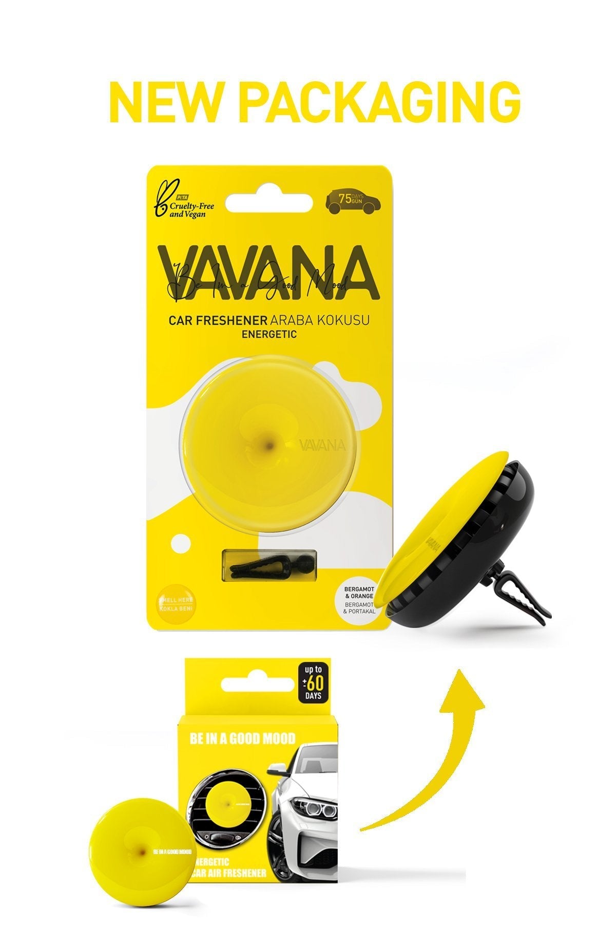 Vavana Be In A Good Mood Car Freshener Energetic Bergamot & Orange Lasts 75 Days