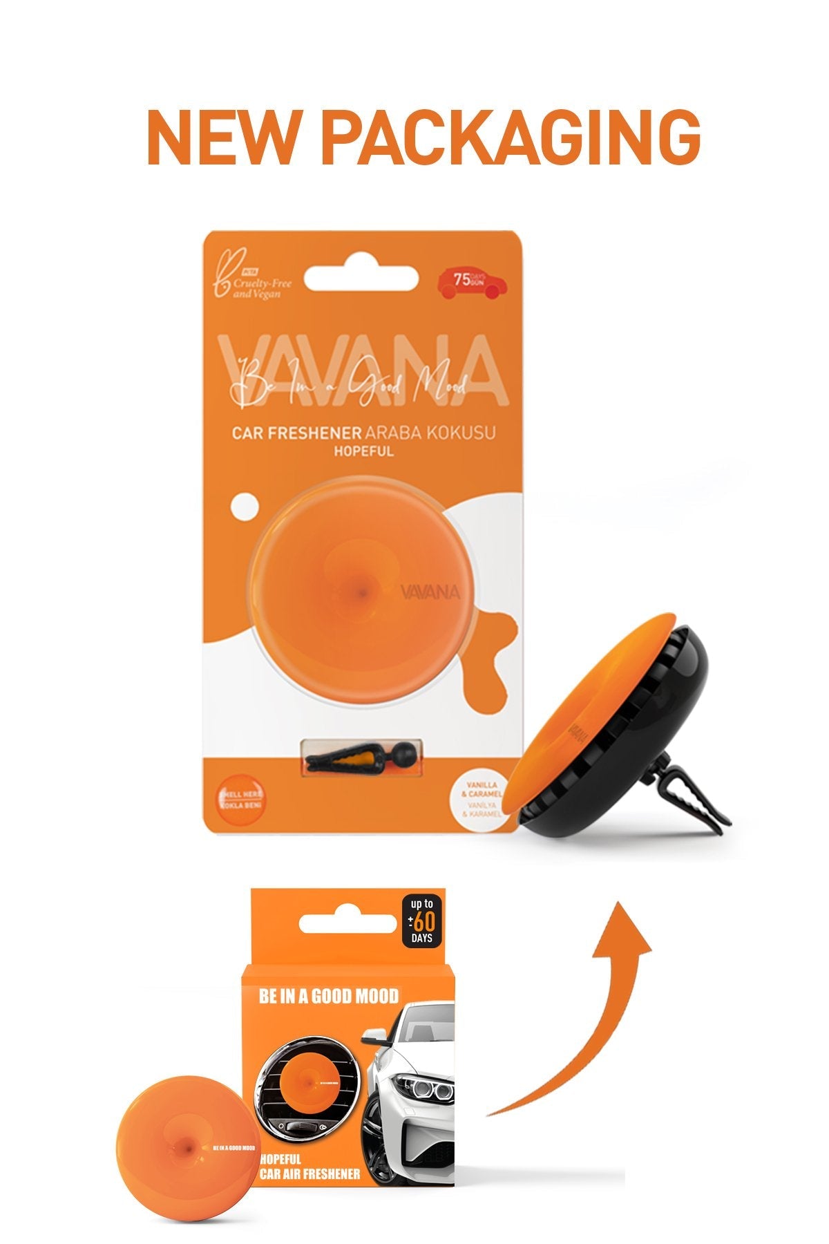Vavana Be In A Good Mood Car Freshener Hopeful Vanilla & Caramel Lasts 75 Days