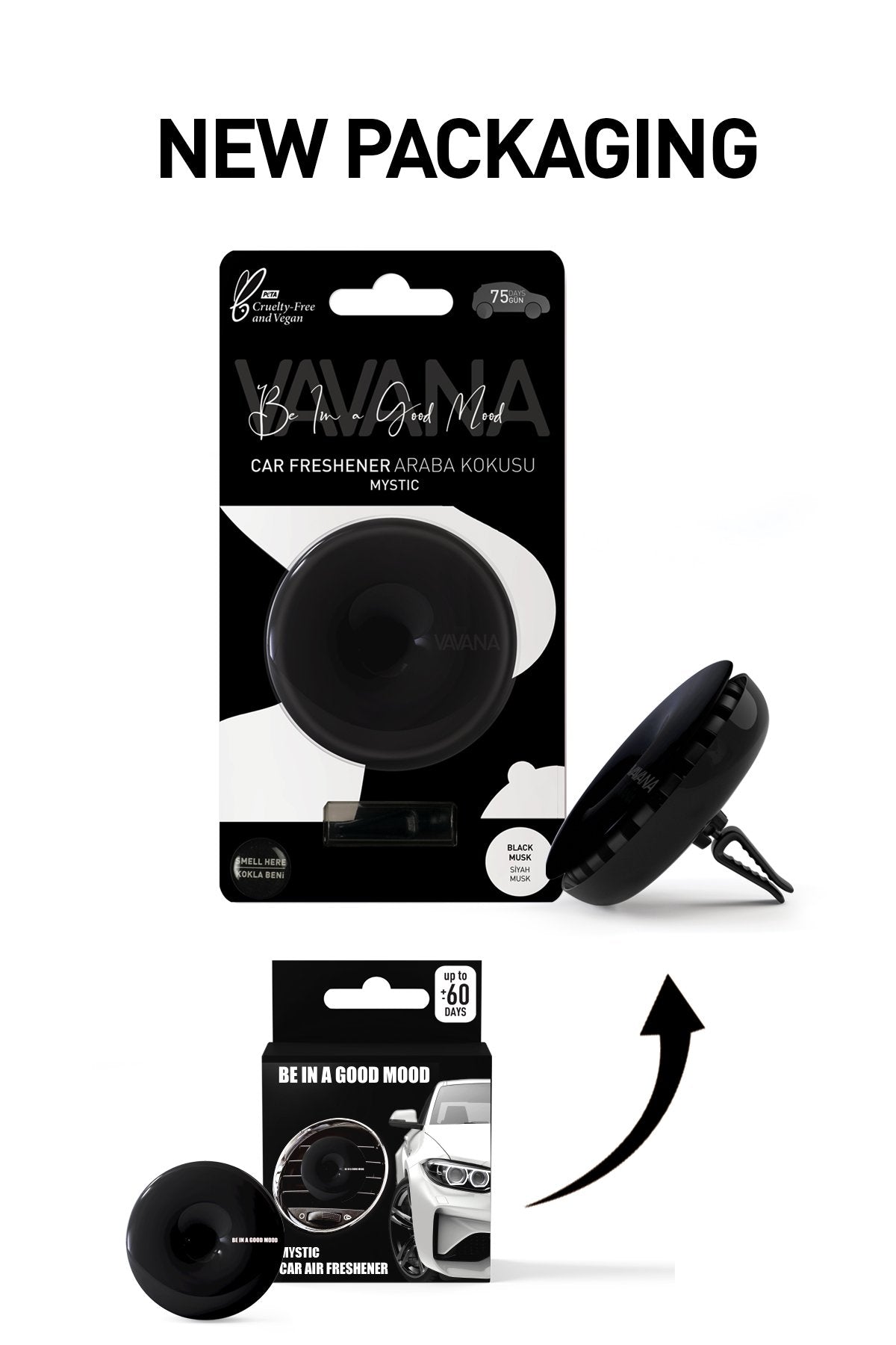Vavana Be In A Good Mood Car Freshener Mystic Black Musk Lasts 75 Days