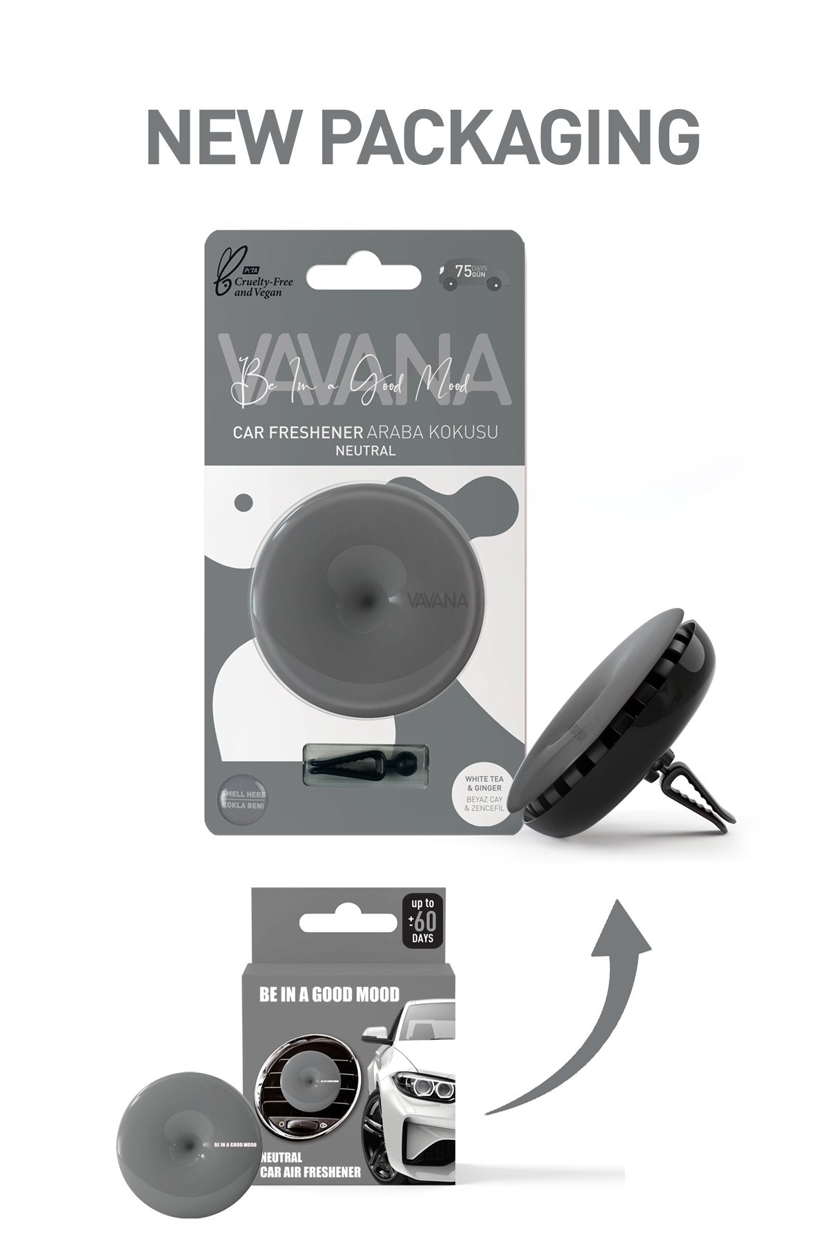 Vavana Be In A Good Mood Car Freshener Neutral White Tea & Ginger Lasts 75 Days